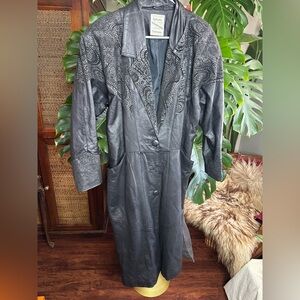 Authentic International Outerwear Black Genuine Leather Trench Style Coat